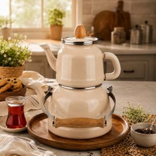 Alev Emaye Nostalji 2'li Çaydanlık Seti 1,1 L Demlik 2,5 L Suluk Emaye Çaydanlık