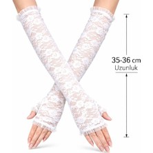 Vice Avm Uzun Zarif Dantel Eldiven Parmaksız Beyaz 35 cm (4915)