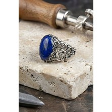 Takıdepo Selçuklu Motifli El Işi Lapis Lazuli Taşlı Gümüş Yüzük