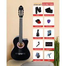 Savera Siyah Klasik Gitar 4/4 Yetişkin Boy Sap Ayarlı Kesik Kasa Full Set