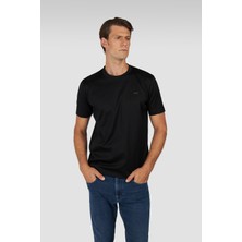 Paul & Shark Erkek Normal Kalıp Yuvarlak Yakalı Shark Logolu %100 Pamuklu Esnek Kumaş Kısa Kollu Siyah-Altın T-Shirt 15311610A-11G