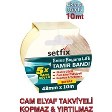 Setfix Enine Boyuna Lifli Tamir Bandı, 48 mm x 10 mt / Cam Elyaf Flament Takviyeli, 5 Kat Güçlü, Şeffaf, Elle Yırtılmaz, Kopmaz Bant