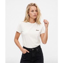 Frena Kadın Dekoratif Yaka Tok Doku Nakış Detaylı %100 Pamuk Ekru T-Shirt