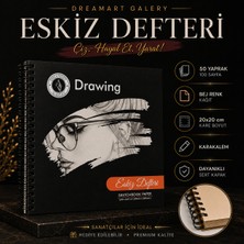 Dream Art Galery Dreamart Galery Eskiz Defteri 20X20 cm 50 Yaprak Bej Kağıt Spiralli Sert Kapak Karakalem Çizim Defteri