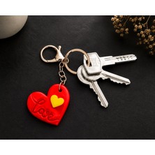 Bkc Ticaret El Yapımı Sarı Kırmızı Polimer Kil Love Kalpli Anahtarlık | Romantik Hediyelik Kalp Anahtarlık | Minimal Çanta ve Anahtar Aksesuarı