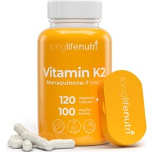 LongLifeNutri Vitamin K2 Mk-7 100MCG – Nutrient Support For Bones And Circulation, 120 Vegetarian Capsules (Case Hediye) - 4 Aylık Kullanım