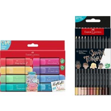 Faber Castell Textliner Pastel 8’li Fosforlu Kalem ve Black Edition 12 Renk Skin Tones Ten Renkleri Kuru Boya Seti Ikisi Birarada Set