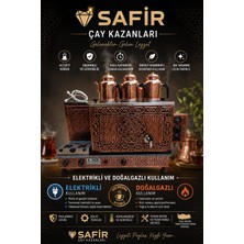 Safir Çay Kazanları 3 Gözlü Bakır Çay Kazanı Elektrik + Doğalgazlı Ce Belgeli Bakır Çay Semaveri Doğalgazlı Güneş Model Bakır Çay Ocağı Kazanı Vip Plus