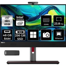 Lenovo Thinkcentre M90A Gen 5 Intel Core I5 14400 48GB Ram 256GB SSD Intel Graphics 23.8" Full Hd (1920X1080) WIN11 Home 12SKS50800P431 Siyah All In One Bilgisayar + Per4 USB Bellek