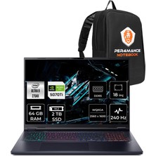 Acer Predator Helios Neo 18 Intel Core Ultra 9 275HX 64GB Ram 2tb SSD RTX5070TI/12GB 18" Qhd+ Freedos Gaming Laptop & Per4 Çanta NHQVLEY002P340
