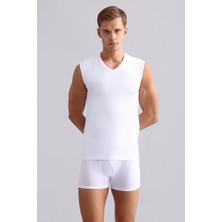 Mısırlı Modal By Tencel Hercules Slim Fit V Yaka Sporcu Atlet / T-Shirt Beyaz