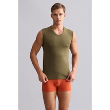 Mısırlı Modal By Tencel Hercules Slim Fit V Yaka Sporcu Atlet / T-Shirt Koyu Haki