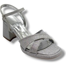 Erbay 405-26 Simli Çupra Kumaş Çapraz Bant Kalın Topuk Kadın Sandalet(7cm)