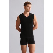 Mısırlı Modal By Tencel Hercules Slim Fit V Yaka Sporcu Atlet / T-Shirt Siyah