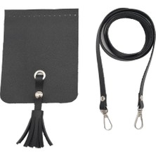 Angel Çanta Aksesuarları Aksesuar Siyah Suni Deri Püskül Kapaklı Cep Telefonu Mini Bag Seti Gümüş Me