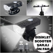 İnfeta Bisiklet Scooter Su Geçirmez USB Şarj LED Ön Far Lamba Işık Bisiklet Far