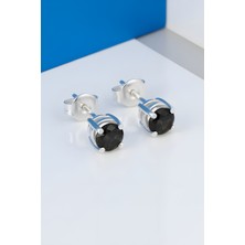 Takıdepo 5mm Siyah Renk Zirkon Taşlı Tek Taş Model Gümüş Küpe
