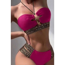 Moda Erva 34 Gold Detaylı Halka Aksesuarlı Straplez Bikini Takımı