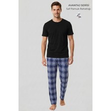 Mısırlı Erkek Pamuk Ekoseli Alt Pijama Mavi