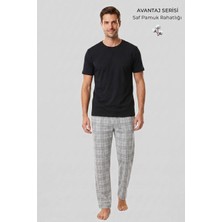Mısırlı Erkek Pamuk Ekoseli Alt Pijama Gri