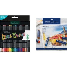 Faber Castell Black Edition 24 Renk Kuru Boya ve Creative Studio 24'lü Yağlı Pastel Ikisi Birarada Set