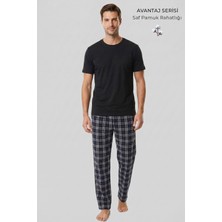 Mısırlı Erkek Pamuk Ekoseli Alt Pijama Saks