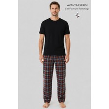 Mısırlı Erkek Pamuk Ekoseli Alt Pijama Oranj