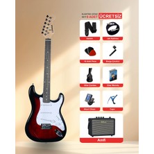 Longa Gül Klavye Strat Kasa Elektro Gitar Seti