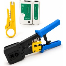 Profesyonel RJ45 - RJ11 Sıkma Pensesi - Cat5, Cat6, Cat7 Uyumlu + Test Cihazı + Mini Kablo Sıyırıcı