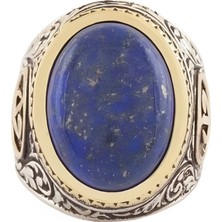 Takıdepo Vav Elif Desenli Lapis Lazuli Taşlı Gümüş Yüzük