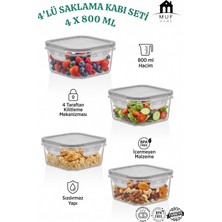 Muf Home 4'lü Kare Saklama Kabı Seti (4X800 Ml) - Kilitli Sızdırmaz Kapaklı Hava Almaz , Bpa Içermez Erzak ve Buzdolabı Düzenleyici