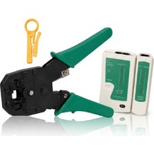 Profesyonel RJ45 RJ11 Sıkma Pensesi - Cat5, Cat6, Cat7 Uyumlu + Test Cihazı + Mini Kablo Sıyırıcı