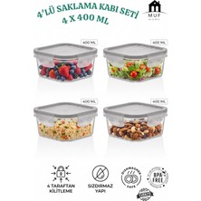 Muf Home 4'lü Kare Saklama Kabı Seti (4X400 Ml) - Kilitli Sızdırmaz Kapaklı Hava Almaz , Bpa Içermez Erzak ve Buzdolabı Düzenleyici