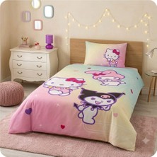 Taç Lisanslı Hello Kitty & Friends ( 120 x 200 cm Lastikli Çarşaflı ) Tek Kişilik Nevresim Takımı