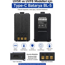 Baofeng UV5R ve Uvf8 Modelleri Için Type-C Batarya Bl-5