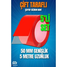 Drs Tuning Çift Taraflı Bant 50MM x 5 Metre 5'li Paket Şeffaf Silikon Vhb Bant A+Kalite