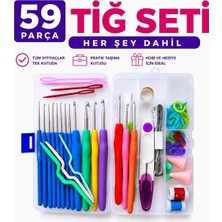 İğne İzi 59 Parça Tığ Seti | Silikon Saplı Örgü Tığ ve Hobi Malzemeleri Seti - Kutulu Tığ Seti