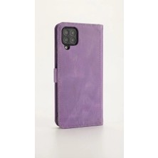 Mucize Samsung Galaxy A12 / M12 Uyumlu - Cüzdan Tipli Deri Görünümlü Koruyucu Telefon Kılıfı (Mor)