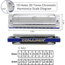 Mucize Conjurer WH1005 D Tonu 10 Delikli Diyatonik Mızıka - Fermuarlı Taşıma Çantalı Krom Mızıka