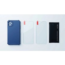 Mucize Oretech iPhone 11 Uyumlu Kılıf + 2 Adet Kırılmaz Cam Ekran Koruyucu Set - Kamera Korumalı Mavi Kılıf