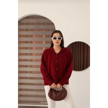 Bacc Kırmızı Düğmeli Kapüşonlu Soft Touch Triko Hırka