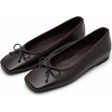 Patron Shoes Kadın Gizli Ökçeli Babet Kare Burun Fiyonk Detaylı Günlük Rahat Ayakkabı