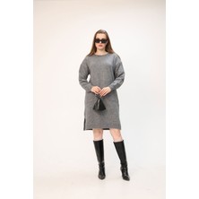 Bacc Gri Çift Cepli Bisiklet Yaka Tunik Elbise