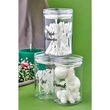 St. Morritz 3'lü Pamuk & Diş Ipi & Kulak Pamuğu Akrilik Organizeri 300 ml Saklama Kabı(Etiket Hediyeli)