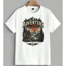 Adventure Is Calling Dag Unisex Erkek Kadın Oversize Tişört Beyaz