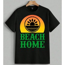 Beach Home Gunus Horizon Baskılı Unisex Oversize Tişört Siyah