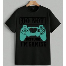 Do Not Disturb Oyun Kumandasi Baskılı Unisex Erkek Kadın Oversize Tişört Siyah