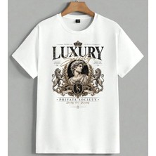 Luxury Society Premium Tasarim Unisex Erkek Kadın Oversize Tişört Beyaz