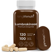 LongLifeNutri Lumbrokinase Premium Enzymes 100MG - 120 Vegetarian Capsules (Case Hediye)