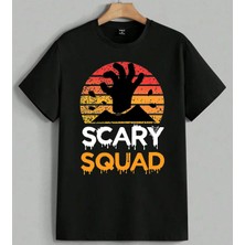 Squad Gun Batisi Siyah El Baskılı Unisex Erkek Kadın Oversize Tişört Siyah